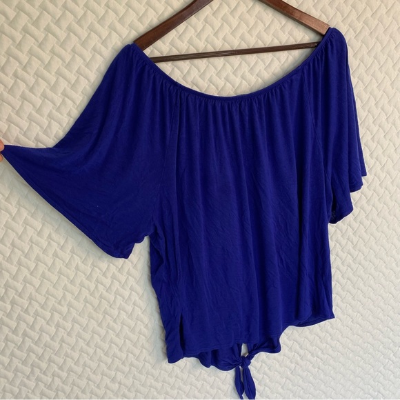 cha cha vente Blue Elastic Neckline Short Sleeve Woman's Top Size 2X - Picture 4 of 8